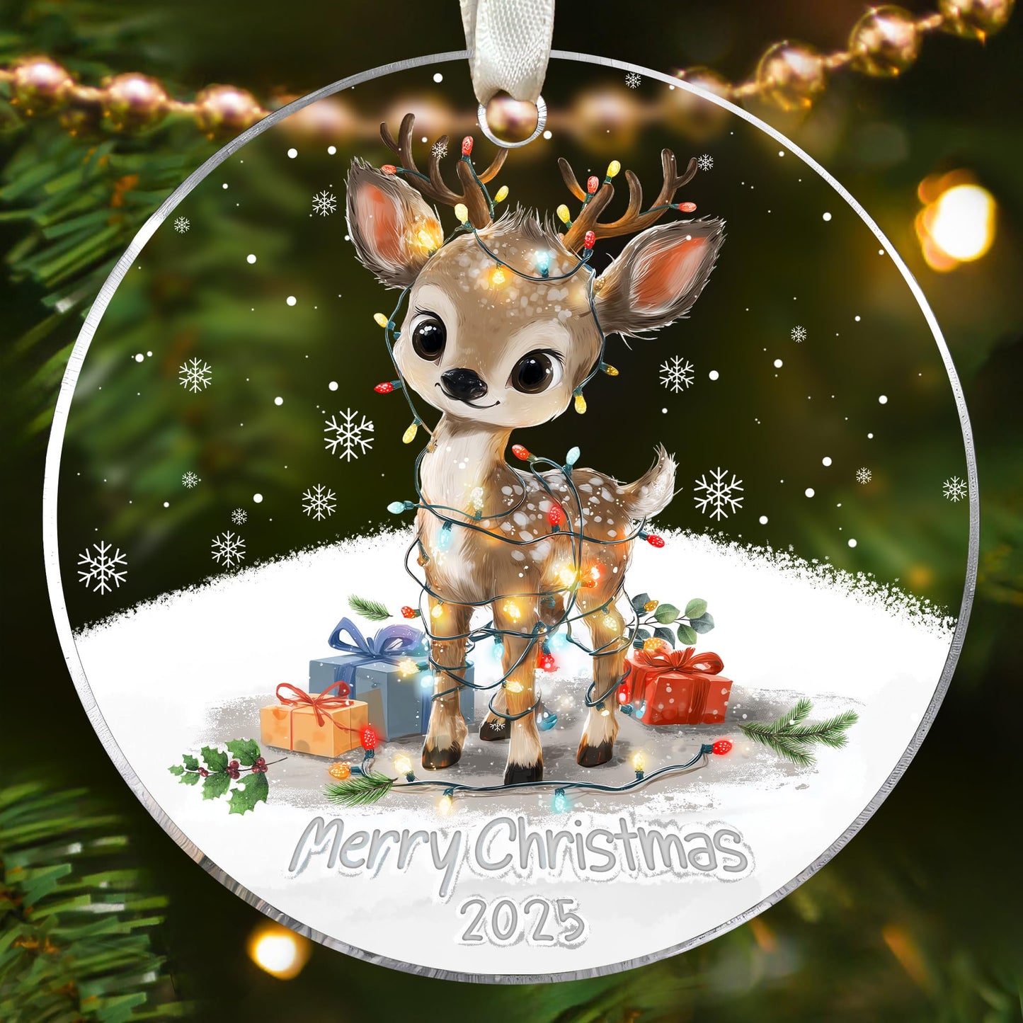 KATLADIZ Reindeer Ornaments - Reindeer Christmas Ornaments - Cute Reindeers Christmas Ornament - Animals Gifts for Reindeers Lovers, Women, Men - Acrylic Ornament 2025