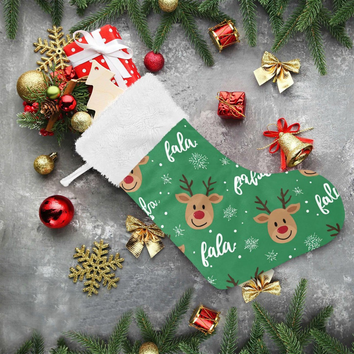 Christmas Reindeer Head Christmas Stockings Xmas Stocking Large Candy Fireplace Hanging Socks 1 Pcs Xmas Decor Holiday Family Party 12 x18 Inch