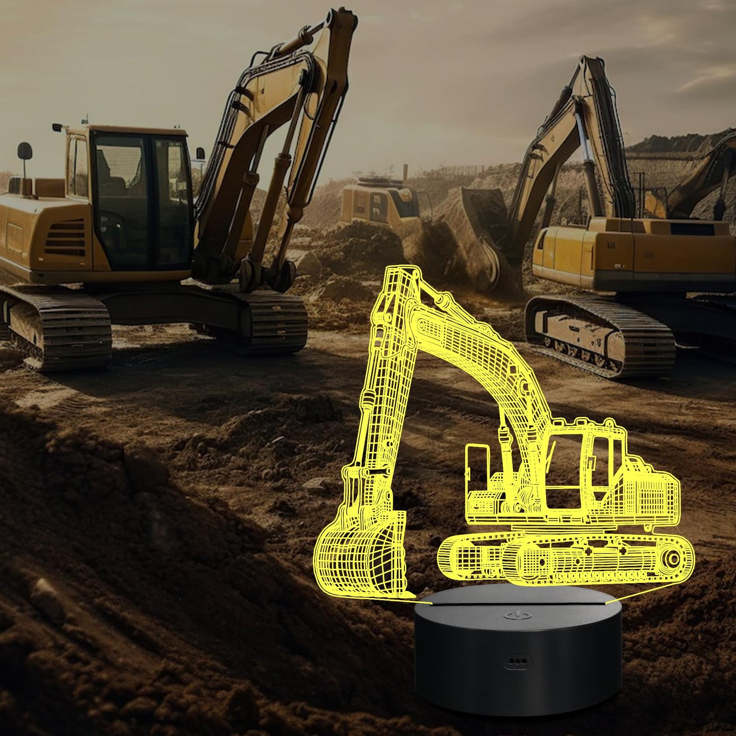 CoolGift Mart Excavator 3D Night Light, 3D LED Optical Illusion Lamp with Remote Control and Timer, Perfect Christmas and Birthday Gift Idea for Boys, Kids, and Teens