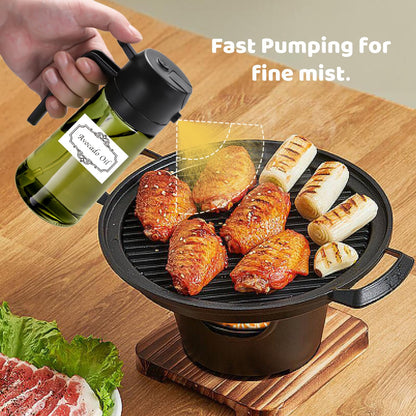 Oil Sprayer for Cooking, Big Capacity 550ml/19oz Oil Sprayer and Oil Pourer for Kitchen, Glass Olive Oil Dispenser Bottle for Cooking, Salad, Barbecue, Air Fryer