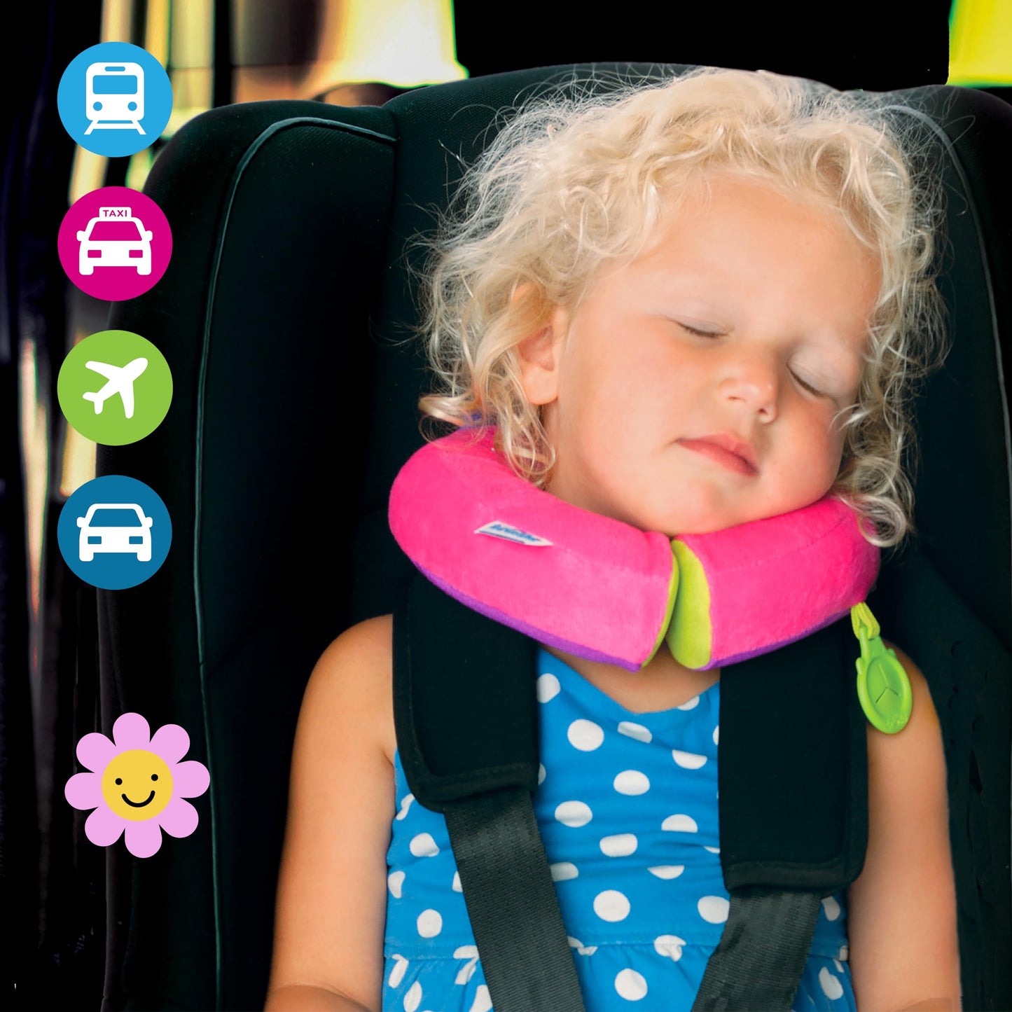 Trunki Kid's Travel Neck Pillow And Chin Rest | Support Sleepy Heads in the Car Seat, Plane, Bike or Pram | Yondi SMALL Betsy (Pink)