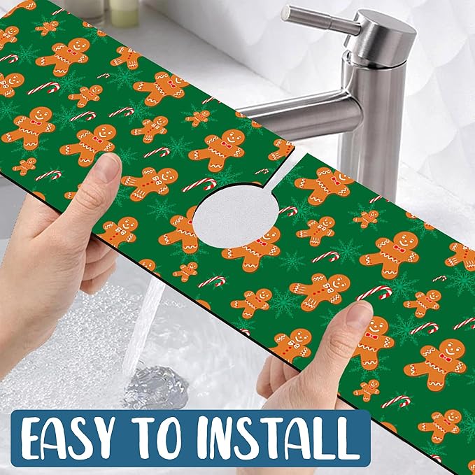 Christmas Happy New Year Sink Faucet Absorbing Mat Santa Claus Super Absorbent