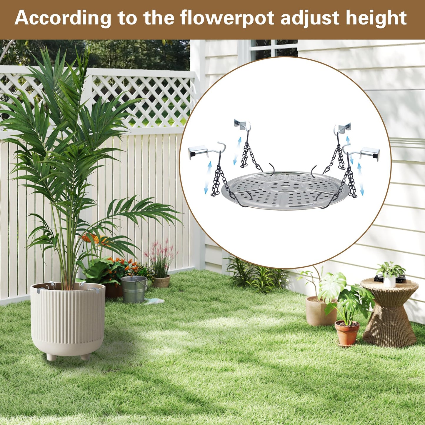 SnowTing 2 Sets Adjustable Planter Inserts for Large Pots, 9 Inch Stainless Steel Plant Pot Insert, Chain Planter Filler Elevate Plants to Reduce Soil Usage for Large and Tall Flower Pots