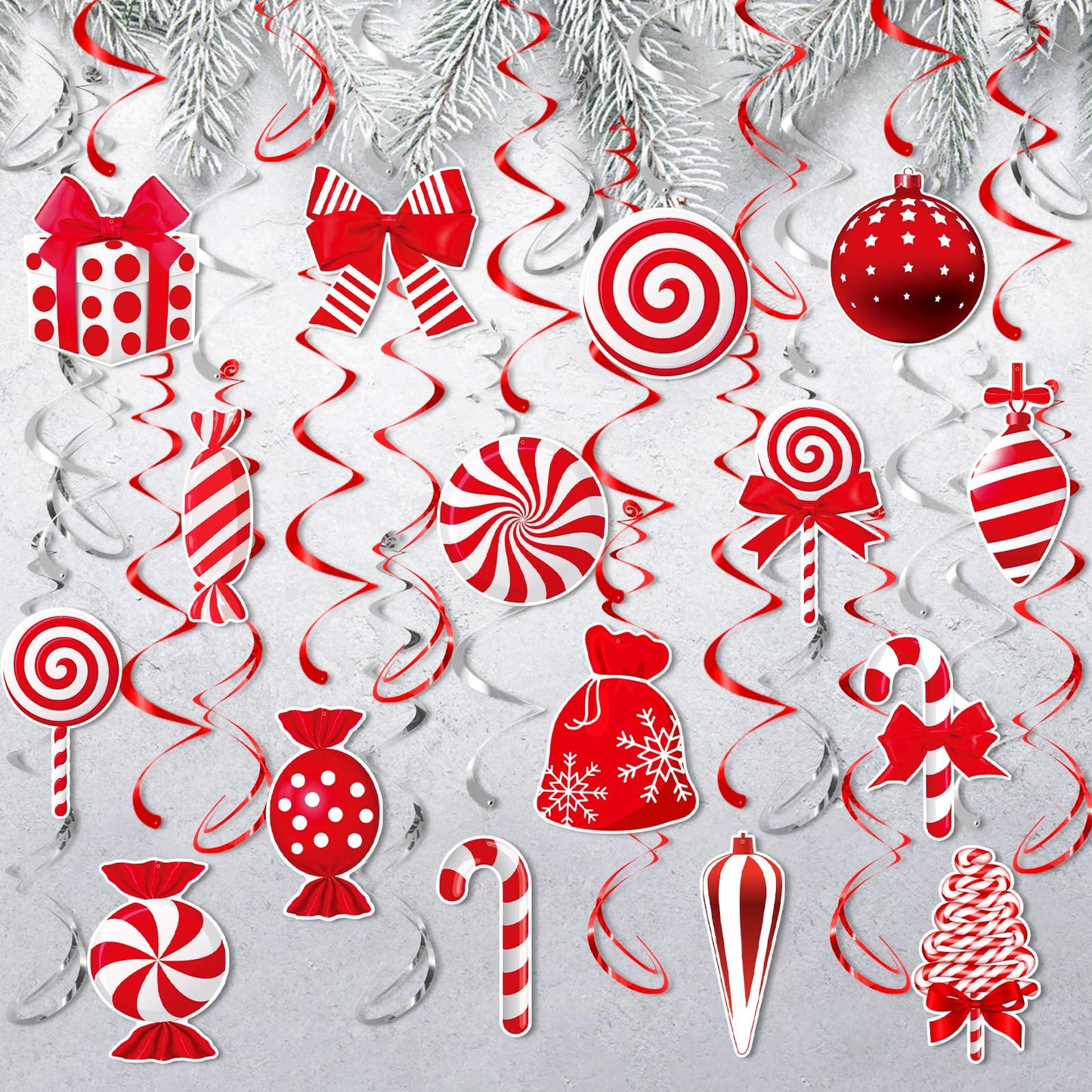 Christmas Hanging Swirls Decorations - Red White Christmas Party Decorations Xmas Peppermint Candy Cane Hanging Ceiling Decor for Home Xmas Winter Holiday Party Decor