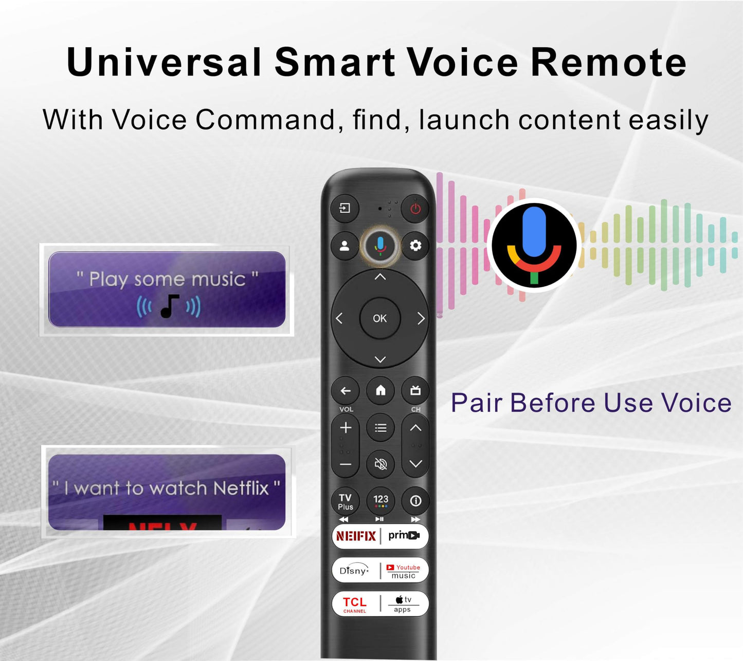 Universal Smart Remote Compatible with Hisense TV Remote Control Replacement 2025-2015, Voice, Bluetooth, Hisense Google, Android, Laser, Canvas TVs, 4K UHD, HD, Mini-LED, ULED