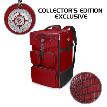 ENHANCE Collector's Edition Board Game Backpack - Reinforced Rigid Board Game Storage with Padded Shoulder Straps, Carrying Handle, and Accessories Pockets for Dice, Card Games, More (Dragon Red)
