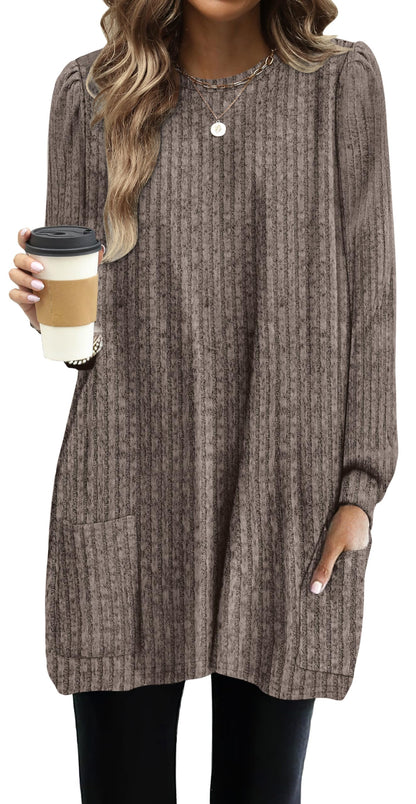 OFEEFAN Long Sleeve Shirts for Women Long Sweaters with Pockets Tunic Tops Loose Fit