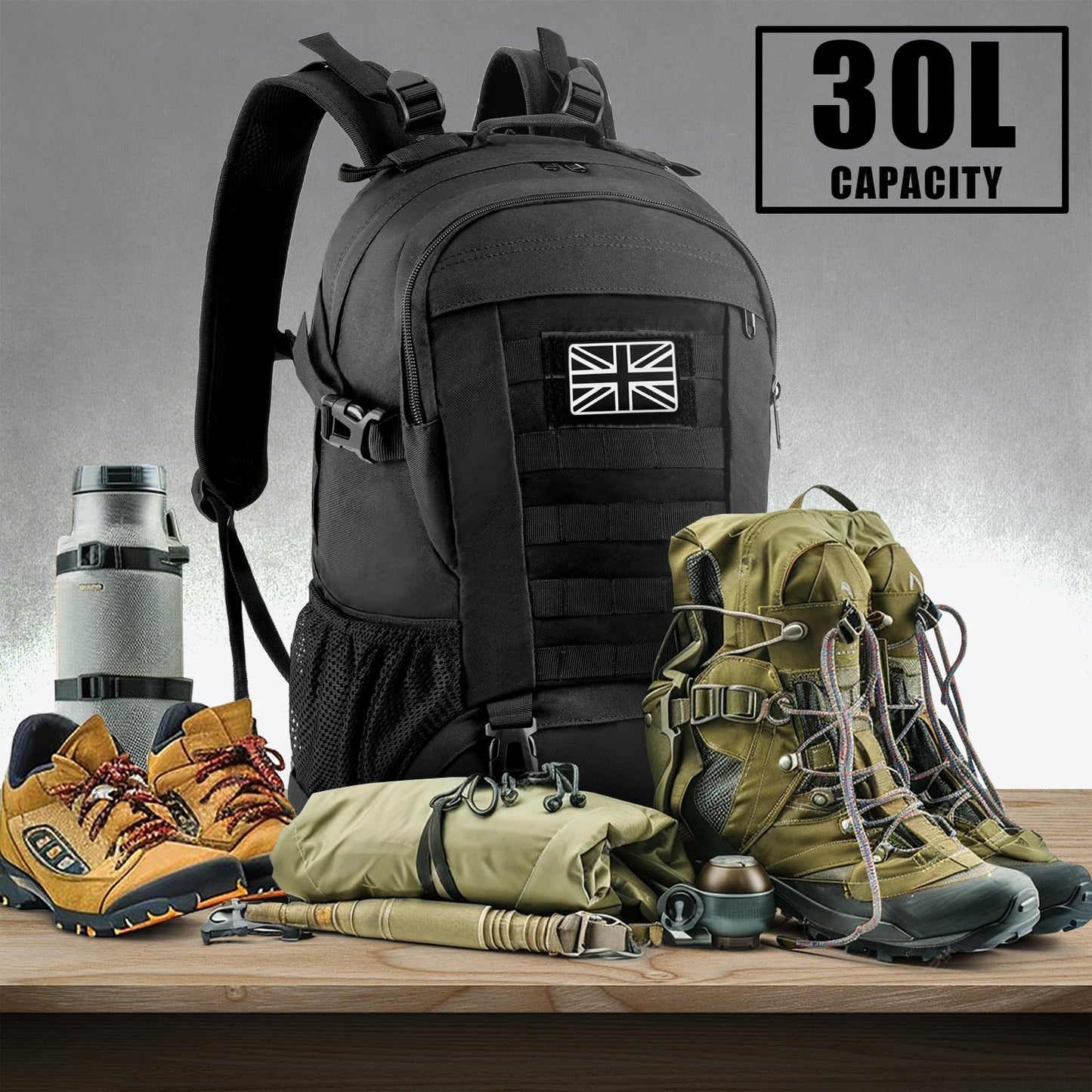 Jueachy Military Tactical Backpack 30L Army Assult Camouflage Hunting Rucksack Molle Waterproof 3 Day Large Rucking Backpack for Outdoor Sports Trekking Hiking Travel Camping