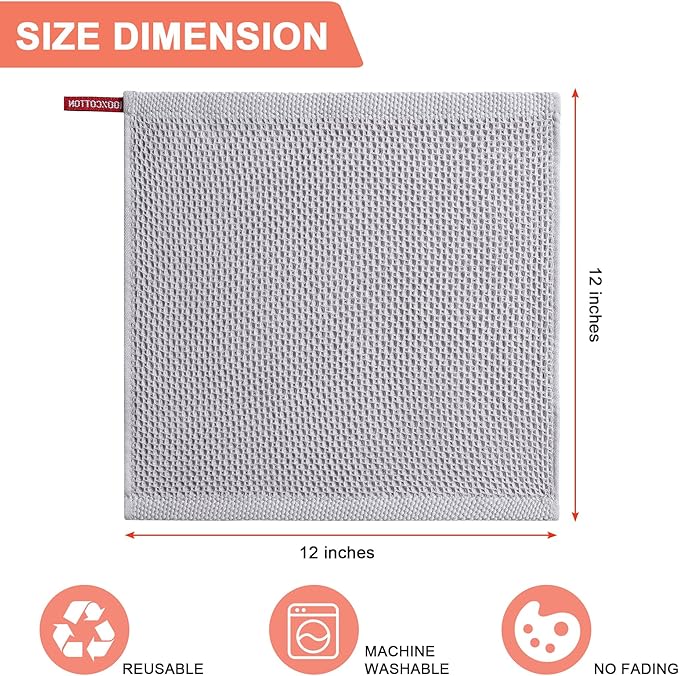 BOOMIBOO 6-Pack Kitchen Dish Cloths, 100% Cotton Waffle Weave, Ultra Soft