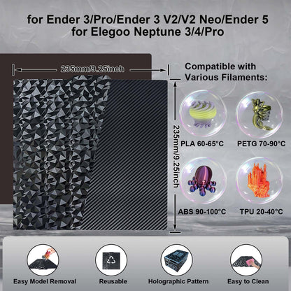 IdeaFormer Smooth PEO PET Build Plate 235x235mm, PEO PET Spring Steel Sheet with Magnetic Build Plate for Ender 3/Ender 3 Pro/Ender 3 Neo/Ender 3 V2/Ender 5/Ender 5 Pro for Elegoo Neptune 3/4/5 Pro