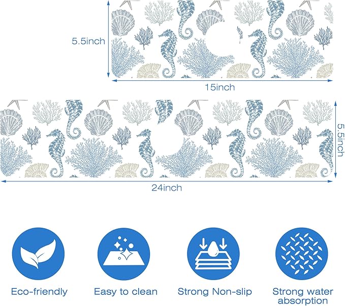 Marine Seashell Seahorse Coral Kitchen Sink Splash Guard Mat Absorbent Fast