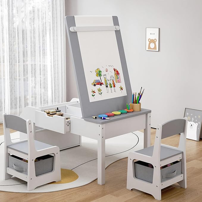 5-in-1 Kids Art Table and Chairs, Toddler Table and Chair Set, Craft Play Desk