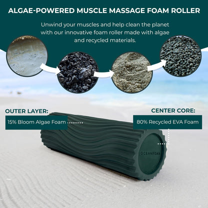 Oceanfoam Tidal Roller - Black Marbled - Muscle Massage Foam Roller for Back Pain & Stretching - Firm and Ergonomic Wide Wave Textured - Yoga, Athletics, & Wellness - Full Size, 20" x 5"