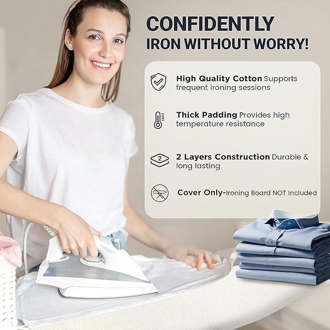 Ironing Board Cover and Pad 15"x54" Extra Thick Natural Cotton, Scorch and