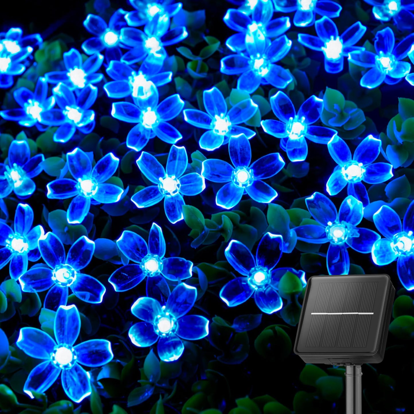 Brightown 60 LED Solar Flower String Lights for Outside Waterproof Fairy Lights for Garden Yard Fence Patio Christmas Tree Wedding Party Decor, Blue
