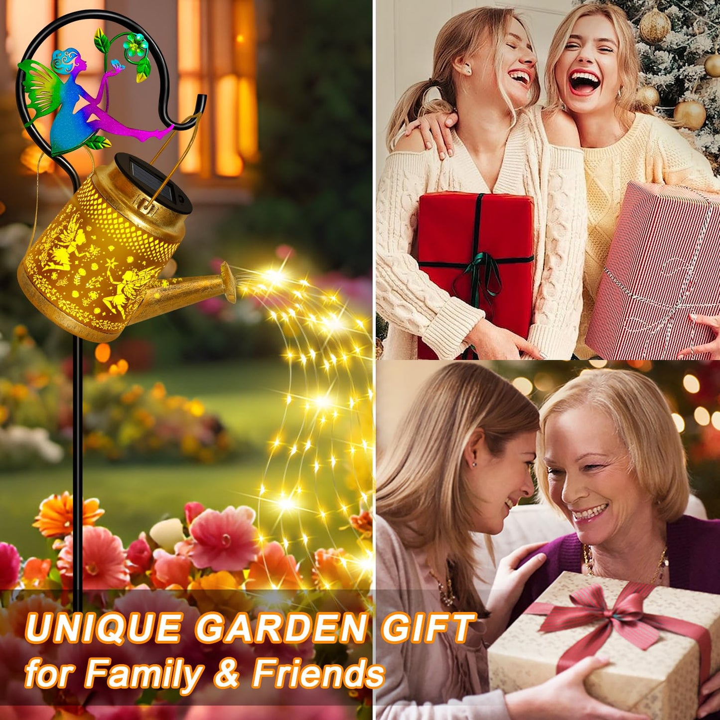 Solar Watering Can Lights Outdoor Garden Decor, Large Fairy Hanging Lantern with Shepherd Hook, Waterproof Garden Lights for Outdoor Landscape Pathway Yard, Mothers Day Gifts for Mom Grandma