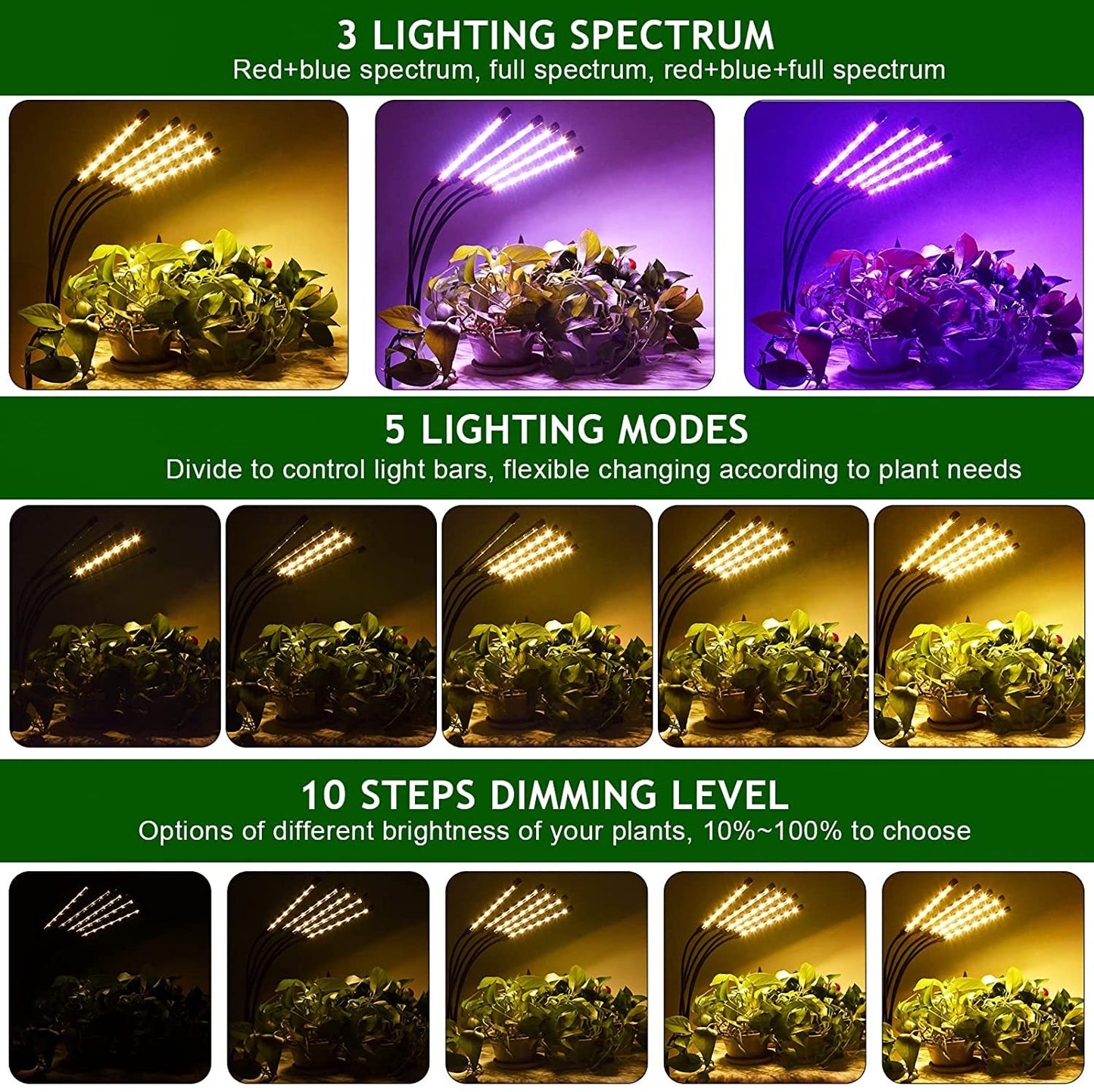yentbokj Grow Lights for Indoor Plants,5 Heads Red Blue White Full Spectrum Plant Light with 15-60" Adjustable Tripod Stand, Indoor Grow Lamp with Remote Control and Auto On/Off Timer Function