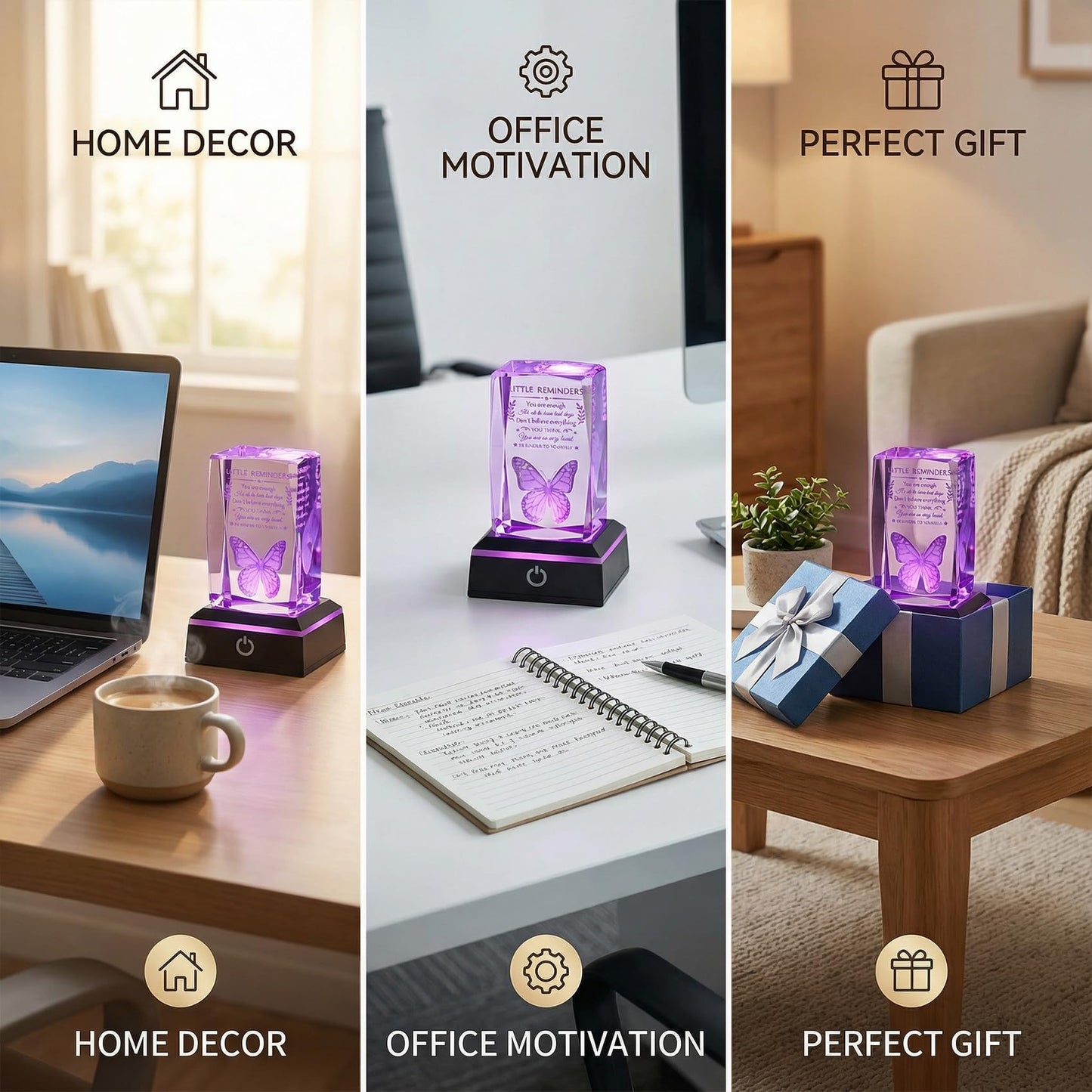 Movdyka Inspirational Gifts 3D Crystal Decor with LED Light Base - Laser Engraved You are Enough, Home/Desk/Room Decor for Teen Girls, Thoughtful Holiday/Thanksgiving/Graduation Gifts for Women Men