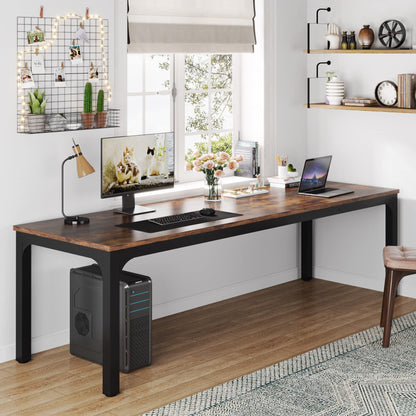 Tribesigns 78.7 Inches Extra Long Computer Desk 2 Person Desk, Double Long Desk, Workstaion for Home Office, Brown+Black