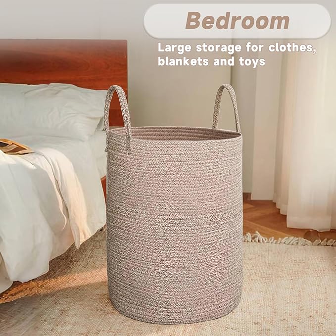 Large Woven Laundry Basket Hamper, 60L Cotton Rope Storage Bin