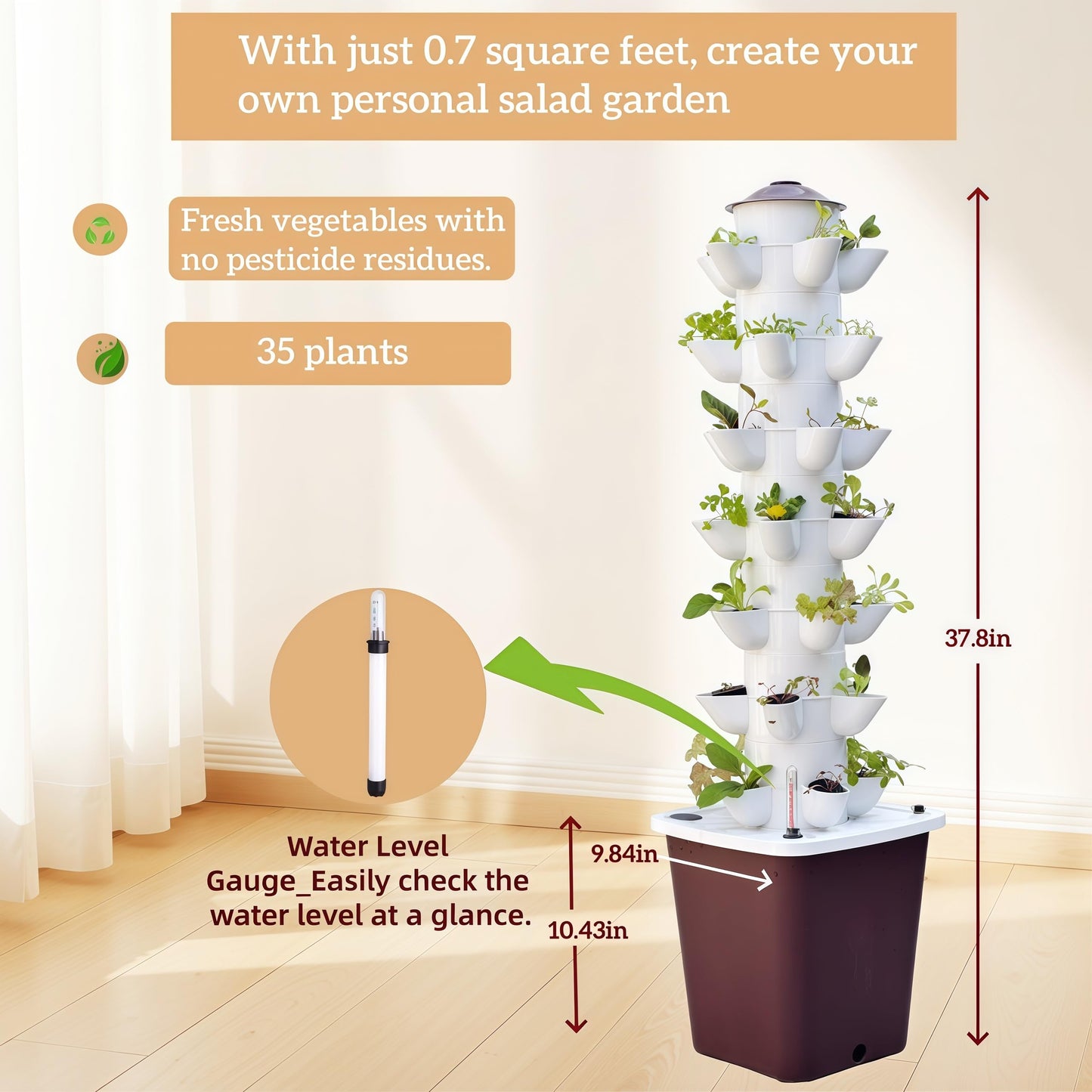 Hydroponics Tower Growing System Kit, Vertical Garden Indoor Outdoor, Up to 35 plants,Lettuce Grow Tower & Timer, Smart Indoor Growing System for Kitchen, Balcony, Apartment Herbs & Vegetables