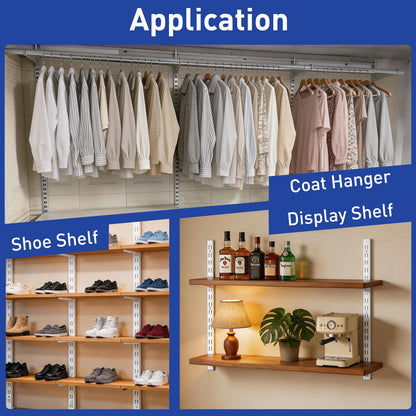 LYYUWE Twin Slot Shelf Tracks, Heavy Duty Steel Wall Mount Shelf Rails for Track Shelving System for Retail, Garage, and Home Storage (White, 48 Inch(8PC))
