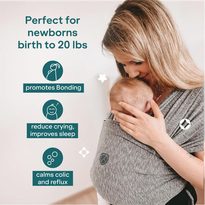 Koala Babycare Baby Sling Easy to Wear - Certified Ergonomic Support - Multi-Purpose Stretchy Baby Carrier Suitable up to 9 kg - Baby Wrap Carrier for Newborn - Anthracite - Registered Design