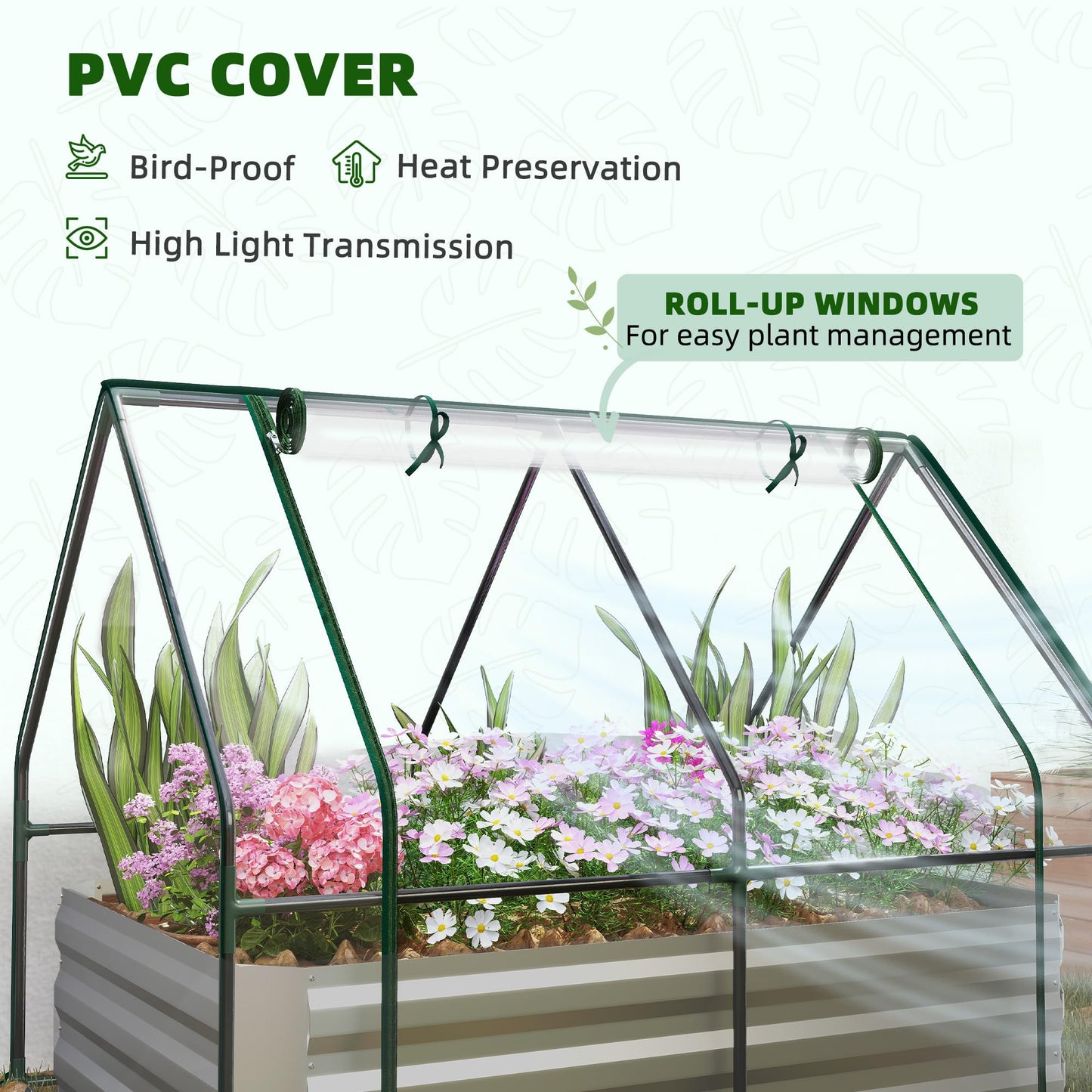 Outsunny 4 x 3 x 3ft Raised Garden Bed with Mini Greenhouse, Galvanized Raised Garden Bed with Cover for Herbs and Vegetables, Small Greenhouse for Patio Garden Balcony, Clear and Gray