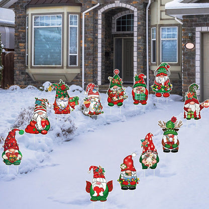 Huwena 16 Pcs Christmas Gnome Yard Signs Christmas Gnome Props Yard Stakes Xmas Gnome Yard Decor Outdoor Lawn Decorations for Home Yard Garden Lawn Patio Walkway Winter Holiday Party Gifts