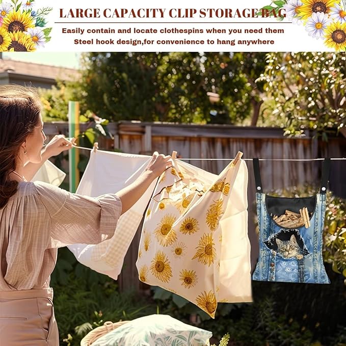 2 Pcs Clothespin Bag, Cat Pin Bag
