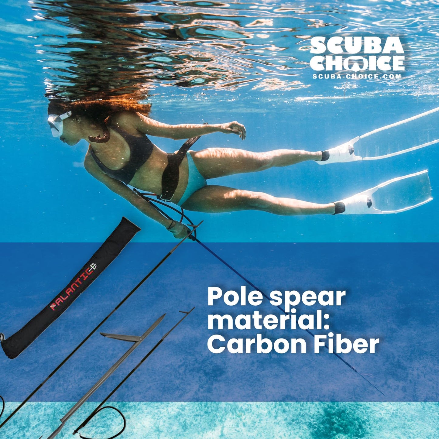 Scuba Choice Carbon Fiber 7' Travel Spearfishing 3-Piece Pole Spear Single Flopper Tip, One Size, Black
