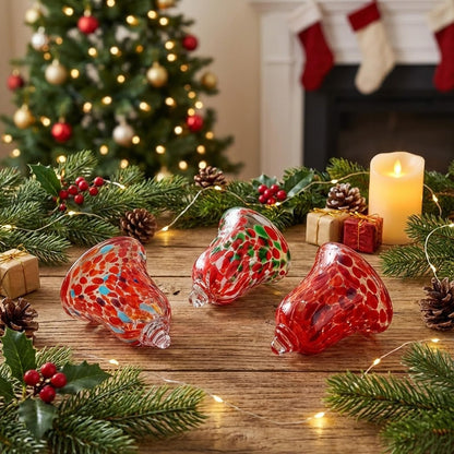 3 Pcs Red Glass Hanging Bell Ornaments for Garden, Patio, and Home