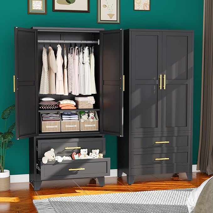 erosoei Metal Armoire Wardrobe Closet, 71 "Metal Clothing Storage Cabinet