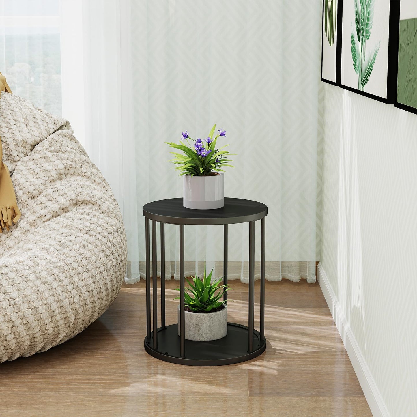 Leinade Plant Stand Indoor,small plant stool,Flower Pot Corner stand holder,Mid Century Heavy Duty Metal Tall Home Decor,Modern Round End Table,Small Rustic Display Stand for Living Room,Bedroom(Black,14In)