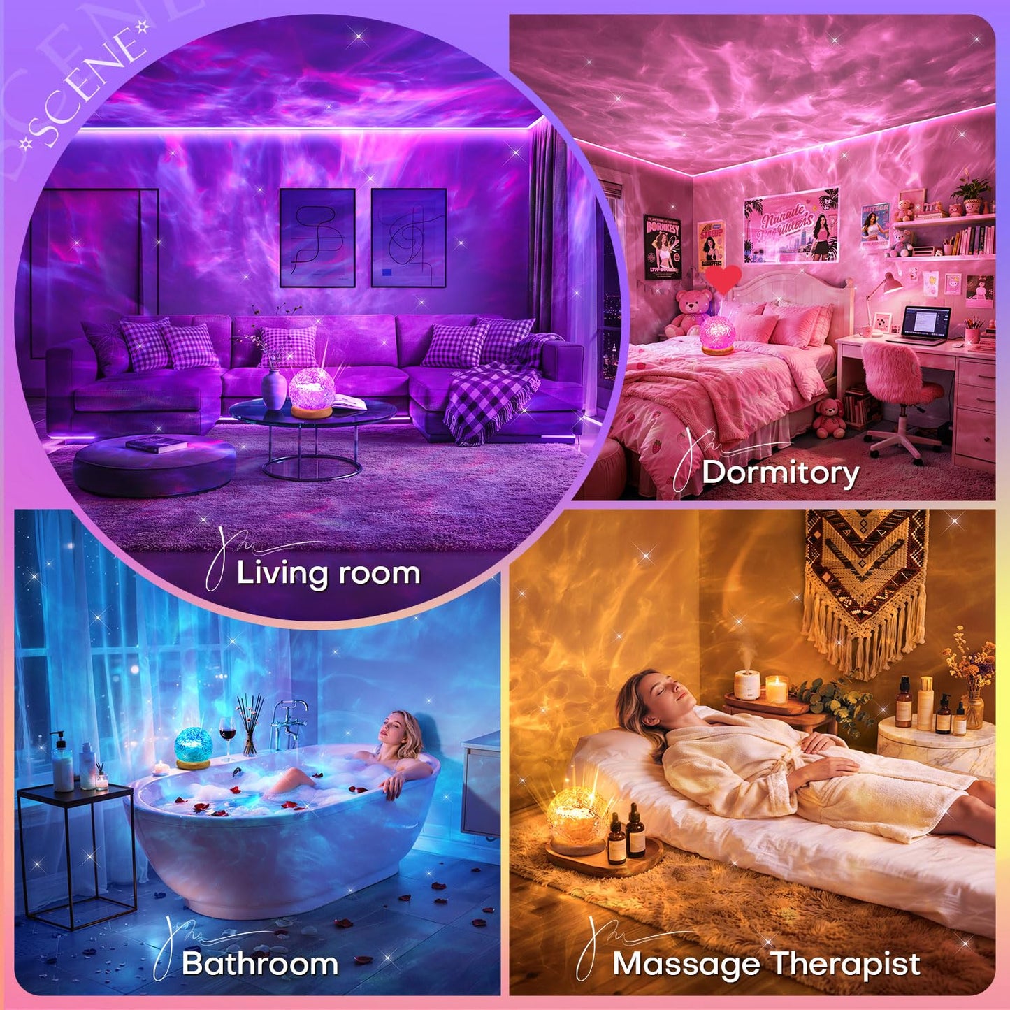 Mubarek Ambient Lighting, 216 Modes Mood Lighting, 3-in-1 Sunset Lamp & Ocean Lamp & Northern Lights Projector with Remote,Led Lights for Bedroom, Room Lights for Bedroom Decor, Girl Gift