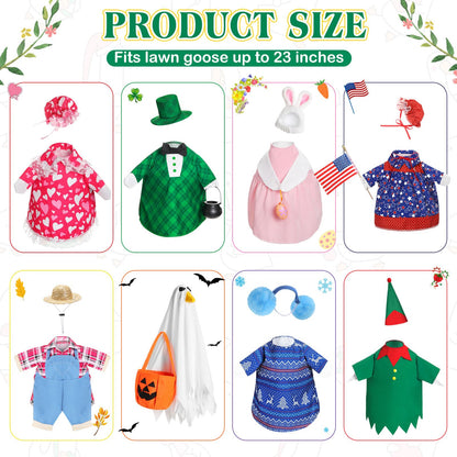 Silicherry 8 Set Holiday Porch Goose Outfits for 23" Summer Fall Halloween Ghost Thanksgiving Christmas All Season Bundle Cement Goose Clothes Costume for Lawn Garden Patio Outdoor Decor