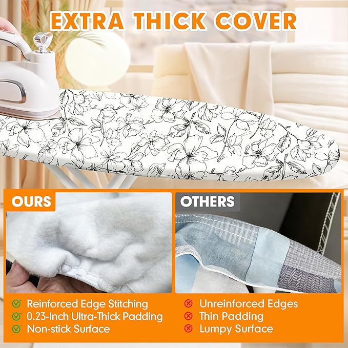 Ironing Board Cover and Pad, 21x54 Extra Large Thick Iron Padding, Scorch &