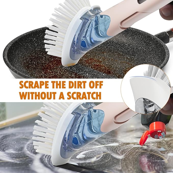 RIMAY Dish Brush with Soap Dispenser, Dish Washing Brush with Handle, Soap