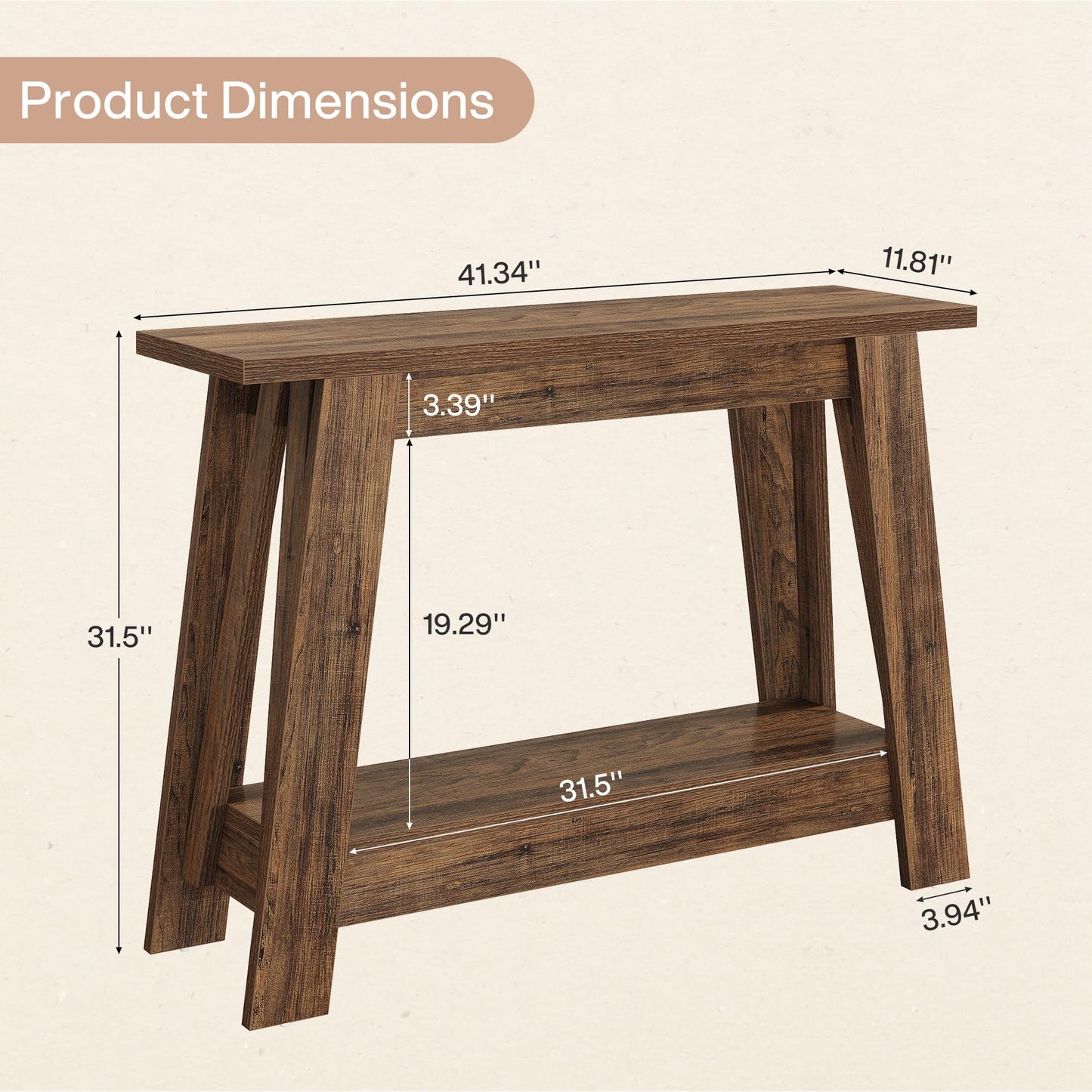 Tribesigns 41.3-Inch Farmhouse Entryway Table, 2-Tier Narrow Console Table Behind The Couch, Entryway Furniture with Storage for Small Spaces, Living Room, Hallway, Foyer, Rustic Brown