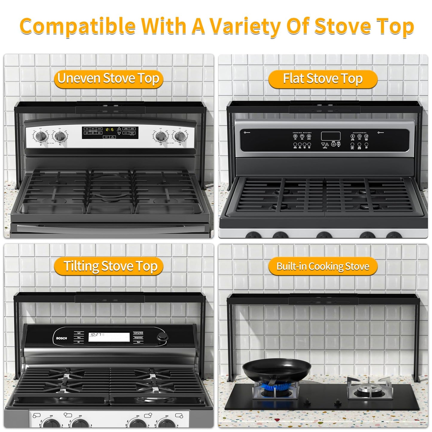 ZDDLOINP Spice Rack Shelf for Kitchen Stove, Adjustable 27 to 33 Inch Spice Rack Organizer, 4 Level Adjustable Height Stove Top Shelf for Kitchen, Over the Stove Shelf for Curved Stove, Black