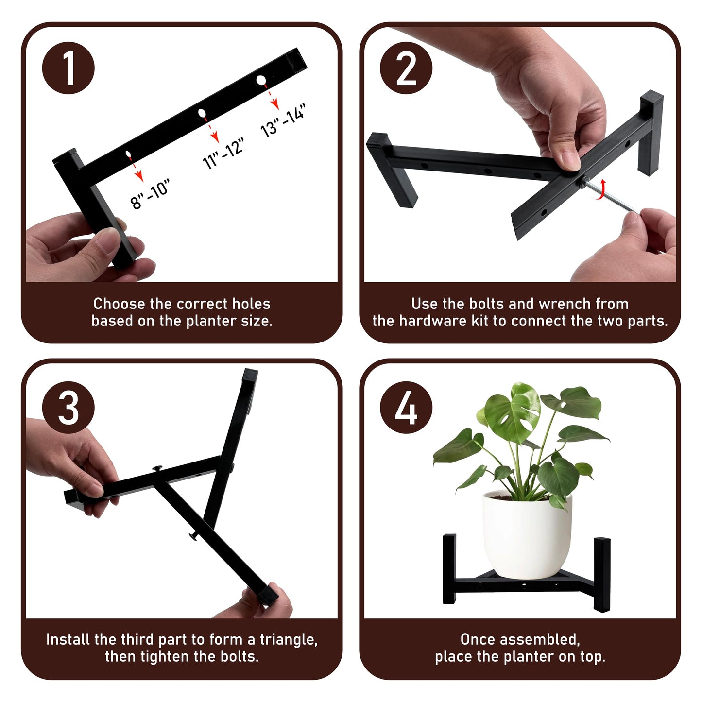 Nyrthil 2-Pack Plant Stand Indoor Outdoor, Heavy Duty Stable Metal Holder Fits 8 to 14 Inch Flower Pots, Adjustable Black Plant Stands (Pots Not Included) - Black