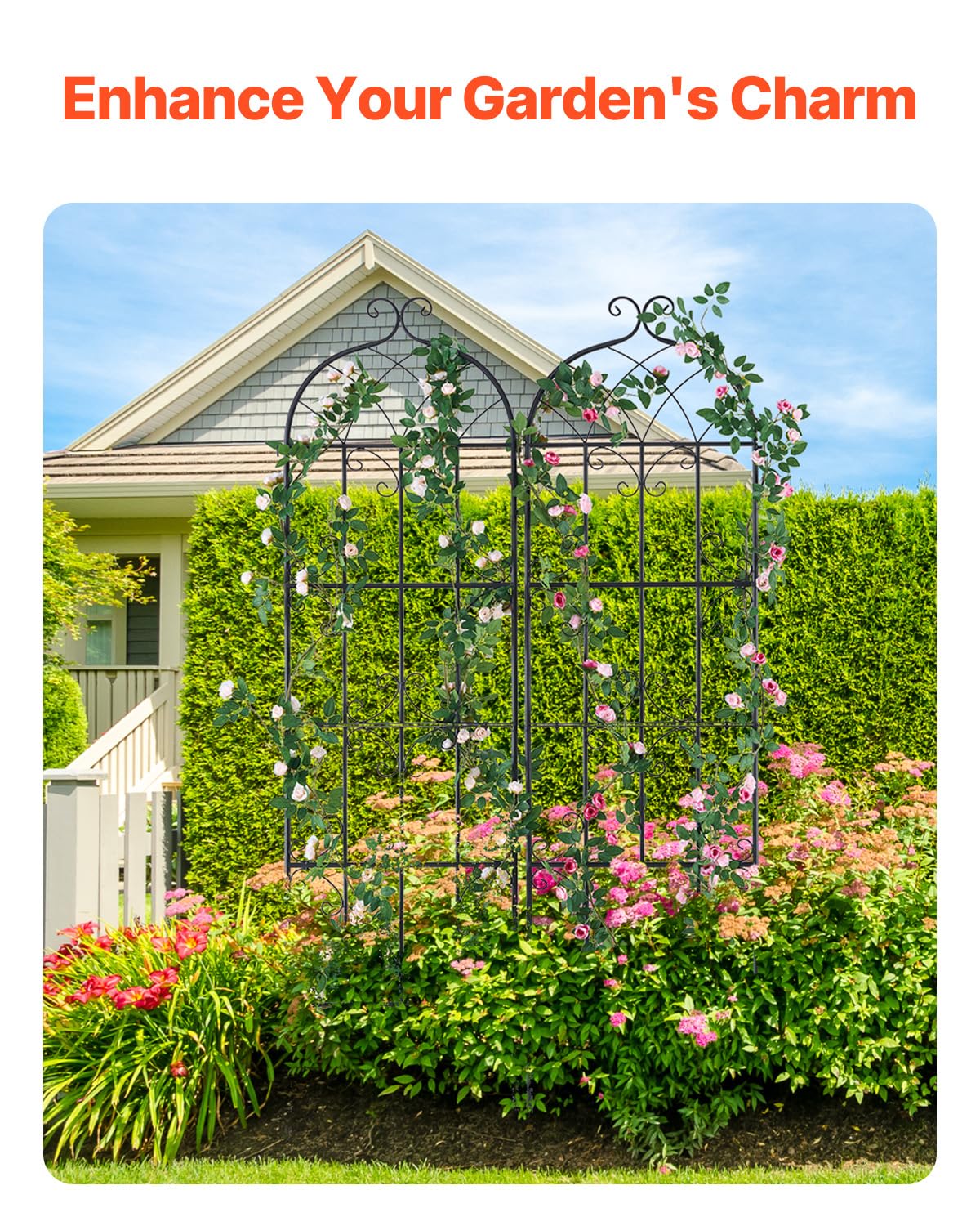 VEVOR 71 x 20 in, 2 Packs Rustproof Metal Garden Flower Trellis, Outdoor Climbing Rose & Cucumber Support, Decorative Clematis Trellis for Courtyards & Lawns