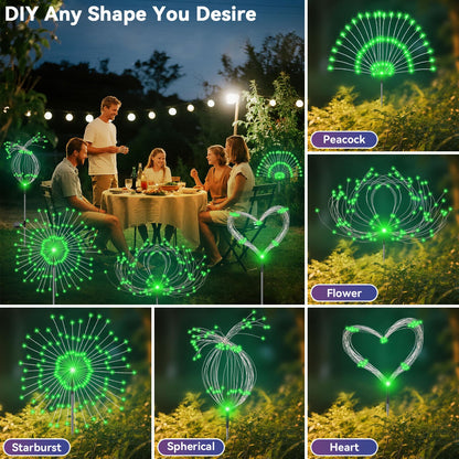 Garden Outdoor Lights, 2 Pack 120 LED Solar Garden Lights Fairy Lights Outdoor Waterproof Decorative Solar Firework Lights for Yard Patio Pathway Flowerbed Party Wedding Decor, Green