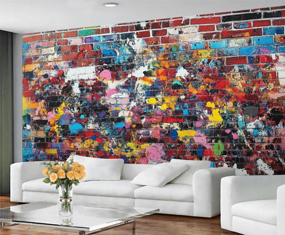 Imitation Brick Graffiti Wallpaper Mural, Cool Graffiti Photo Wall Mural, Wall Stickers Wallpaper for Teen Boys Bedroom Living Room TV Background Hotel Bar Decor - 98.4" W x 68.9" H