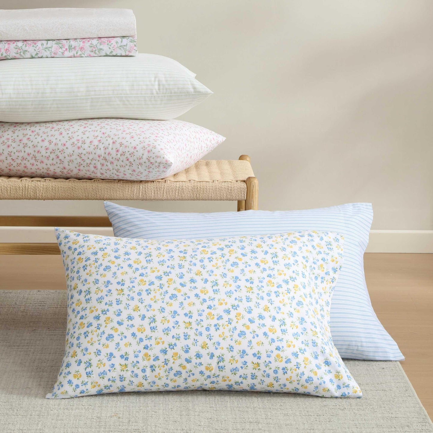 Laura Ashley - King Sheet Set, Crisp & Cool Cotton Percale Bedding for Year Round Comfort, Deep Pocket, Bed Sheets with Matching Pillowcases (Little Ditsy Pink)