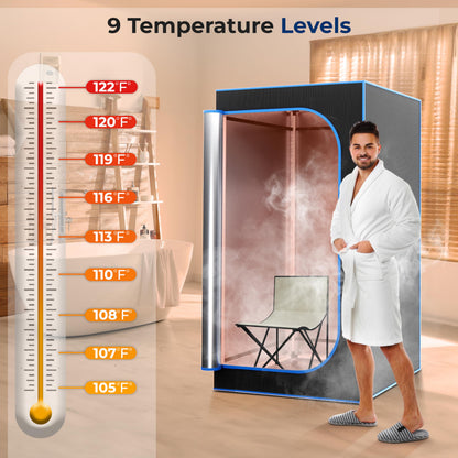 SereneLife Portable Steam Sauna Tent with Extra Large 4L Steamer - Includes Folding Sauna Chair, Remote Control w/ 9 Heat Levels for in-Home Spa - 2.9' x 2.9' x 5.9'