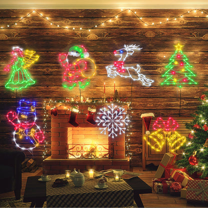 TRWYMZ Christmas Decorations - 16" Christmas Window Silhouette Lights - 4 Pack Colour Lighted Santa & Angel & Snowman & Christmas Tree for Holiday Indoor and Outdoor Wall Door Window Decorate