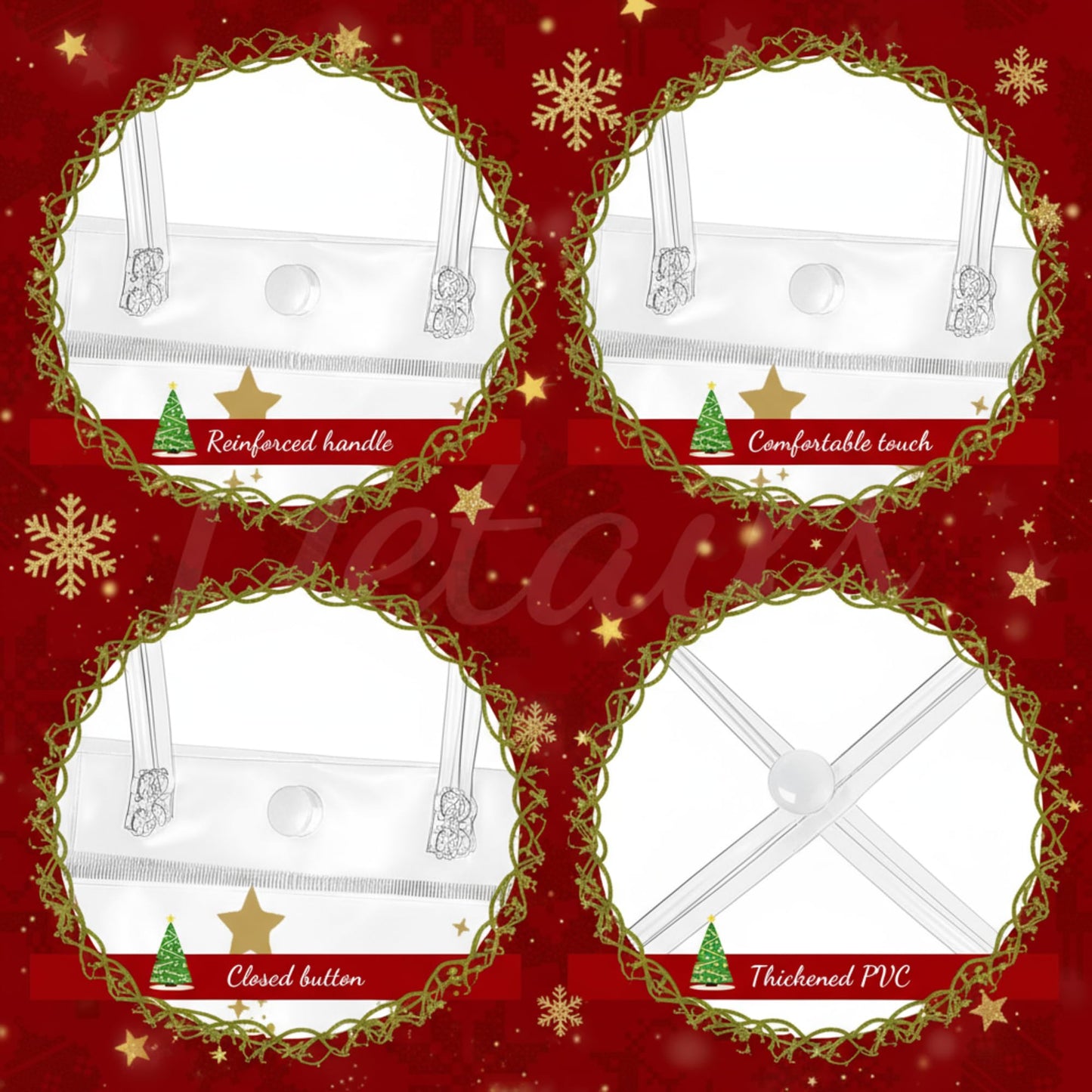 Henoyso 24 Pcs Gold Christmas Clear Gift Bags Plastic Goodie Candy Treat Bag with Handles PVC Gift Wrap Totes with Ribbon for Xmas Party Favors (7.8 x 7.8 x 3.1)