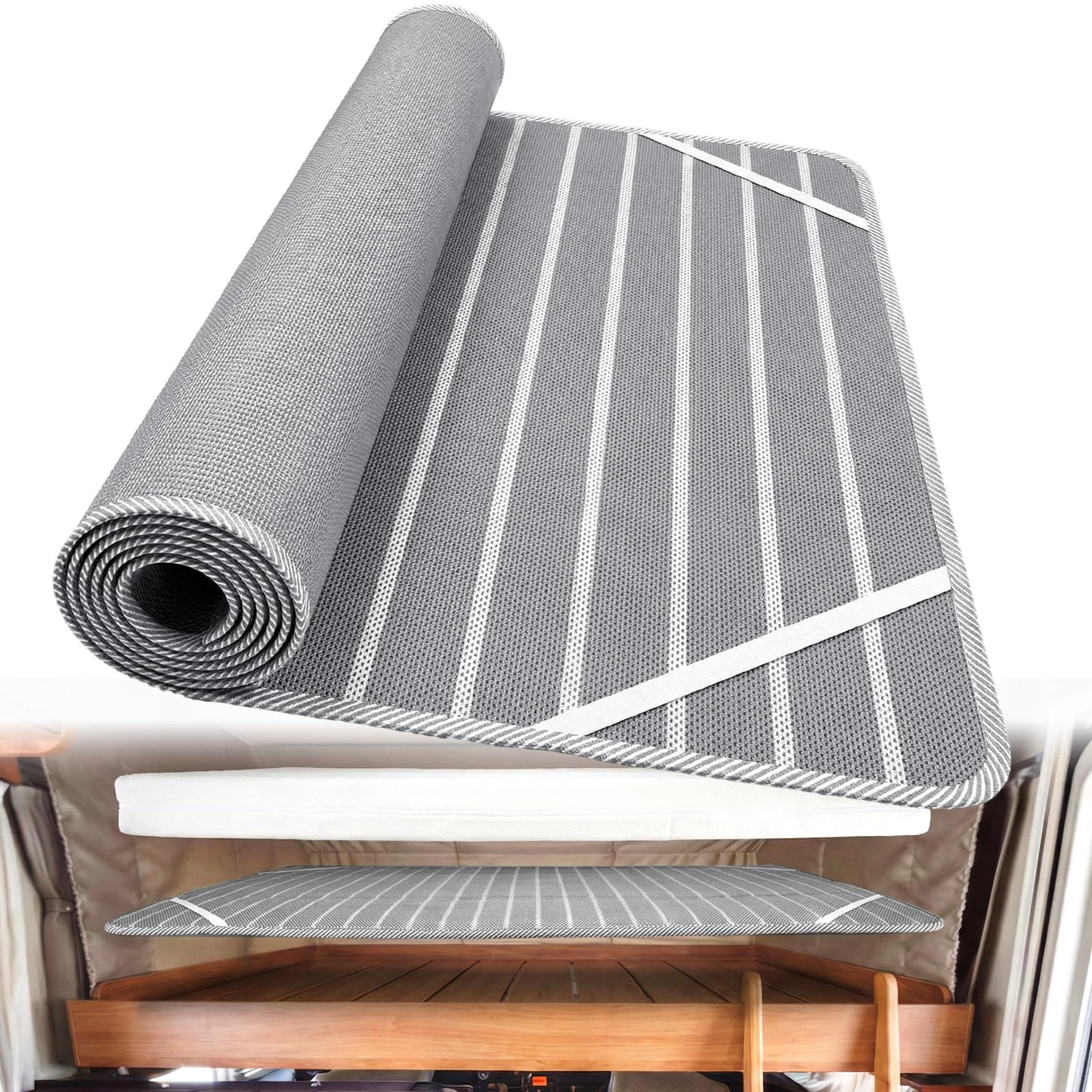 RV Mattress Underlay Moisture Barrier & RV Under Mattress Ventilation, Mattress Support Board with 4 Straps - 3D Grey Stripe Airflow Pad for Camper, Boat (King-76 * 80 * 0.3'')