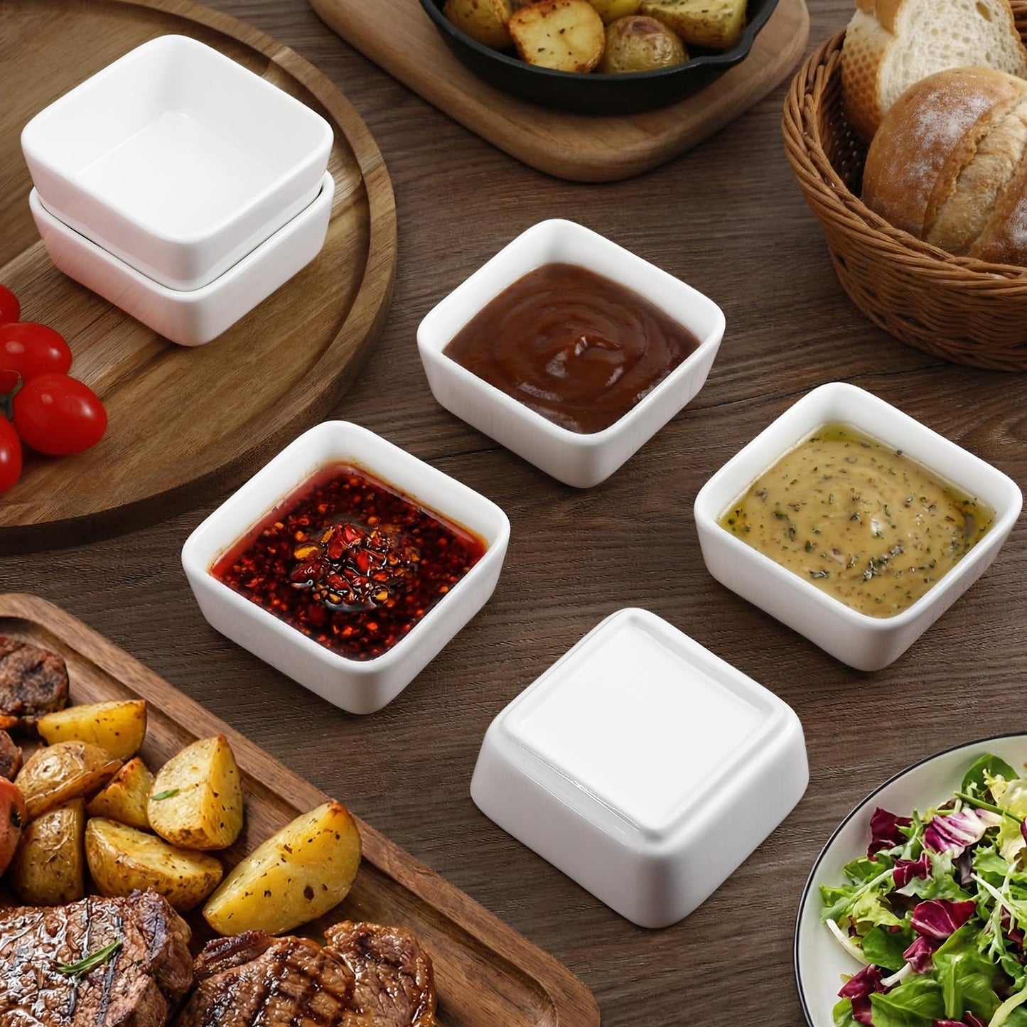 IJRPLM Ceramic Dip Bowls Set of 6, 6 Oz White Dipping Bowl, Ceramic Serving Bowl for Side Dishes, Porcelain Dipping Sauce Bowls, Soy Sauce Dishes for Soy Condiment BBQ Ketchup Sushi